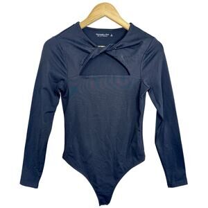 Abercrombie & Fitch Soft AF Black Twist Front Cutout Bodysuit Top Womens Size S